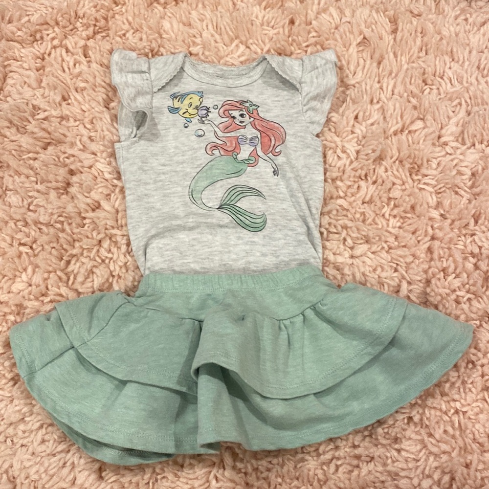 EUC 12 months Disney Baby Little Mermaid 2 piece skirt set
